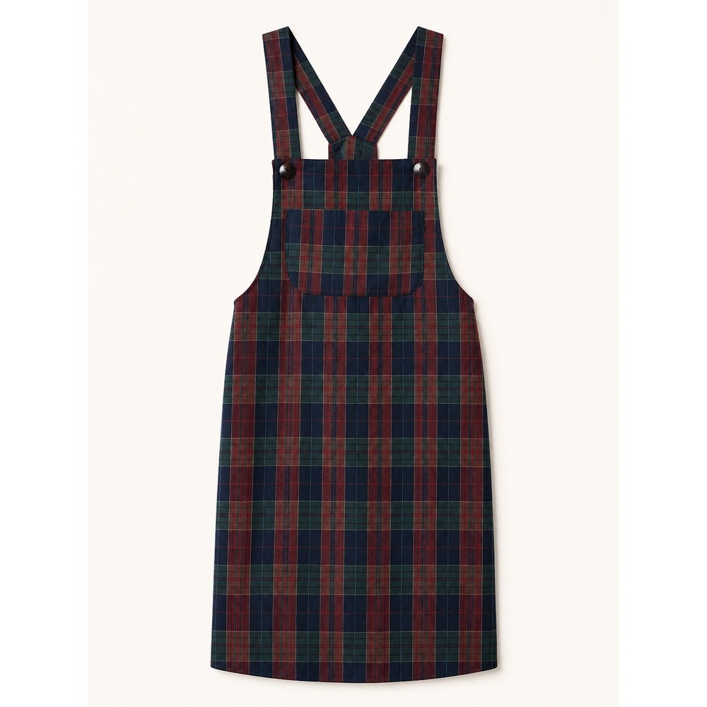 Vintage Paris Sport Club Plaid Pinafore Overall Mini Dress Size M Dark Academia - Picture 2 of 9